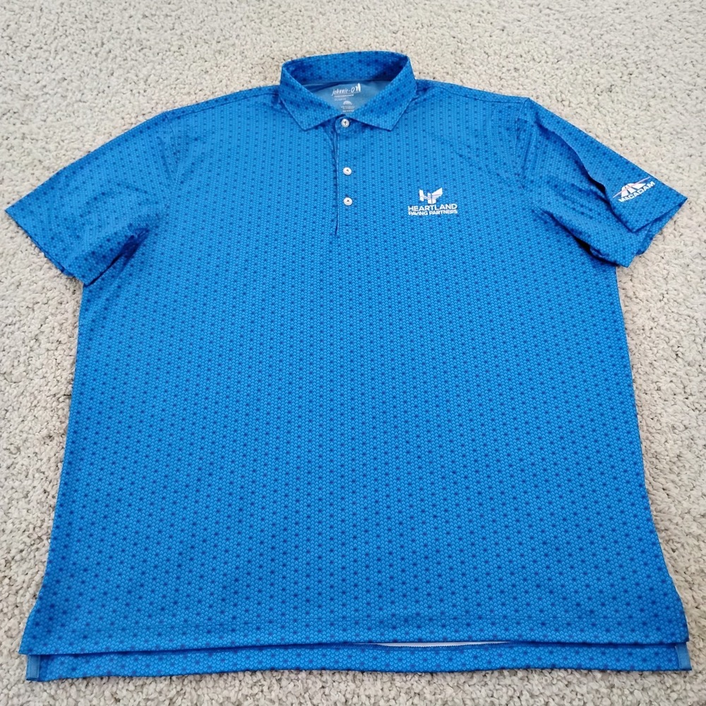 Johnnie-O Performance Polo Shirt Mens XL Blue Stretch Geometric Golf UPF 50 A2